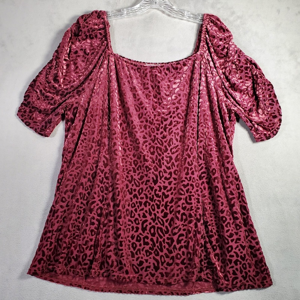 Y2K Siren Lily Top Womens 2X Red Leopard Velvet Burnout Peasant Vamp Fairy Goth